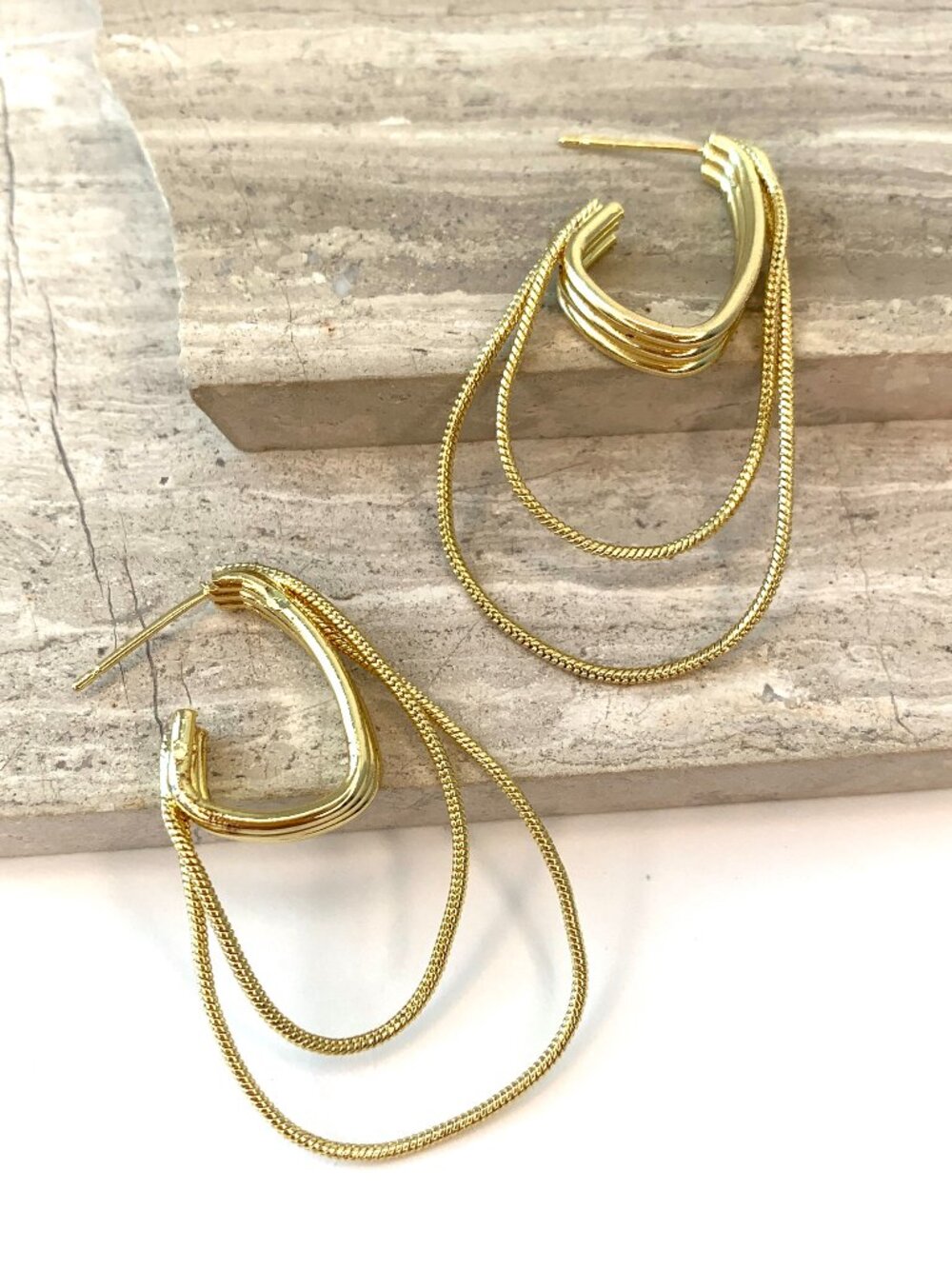 NEW~ Anthropologie Gold Hoop Double Chain Loop Earrings